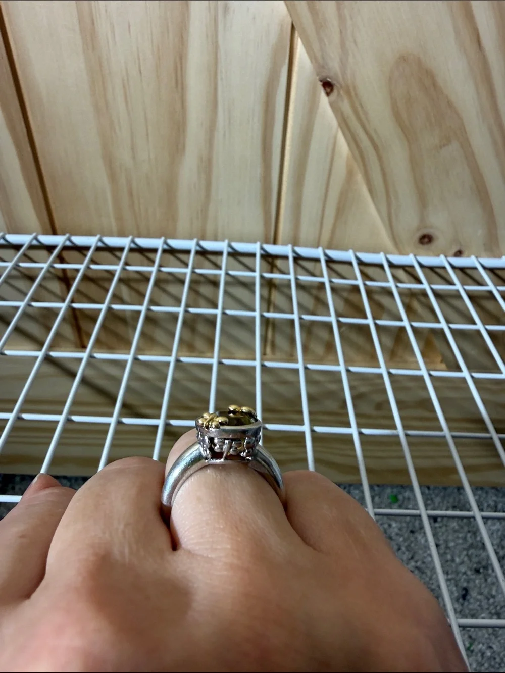 Two-Tone Silver Ring with Olive-Green Center Stone